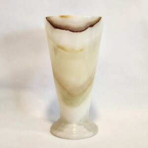 Onyx Alabaster Vase 6" Beige White‎ Marbled Natural Stone